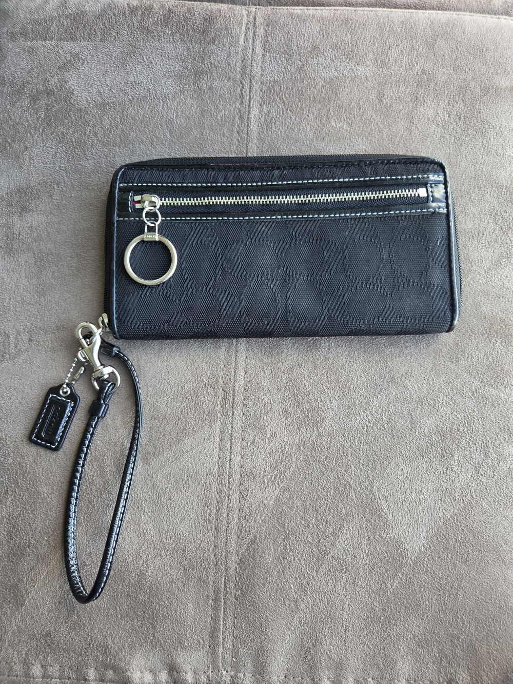 Coach Black Leather Wristlet with Signature Tag